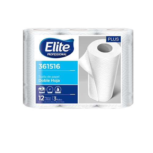 Papel toalla blanco  doble hoja 15 m x 3 rollos Elite Plus
