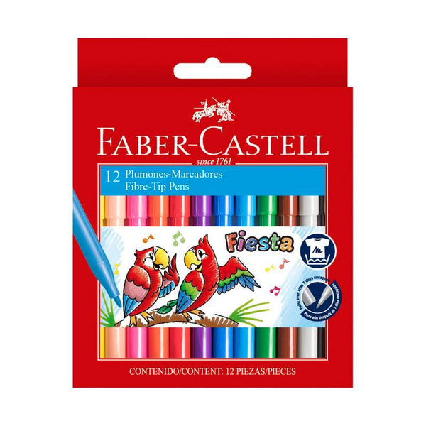 Plumones delgados 45 fiesta cartón x 12 unidades Faber Castell