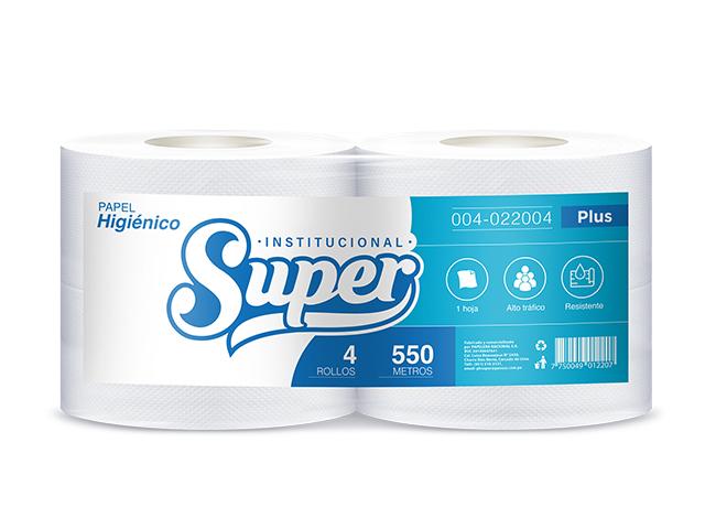 Papel higiénico blanco plus 1 hoja  550 mt x 4 rollos Super