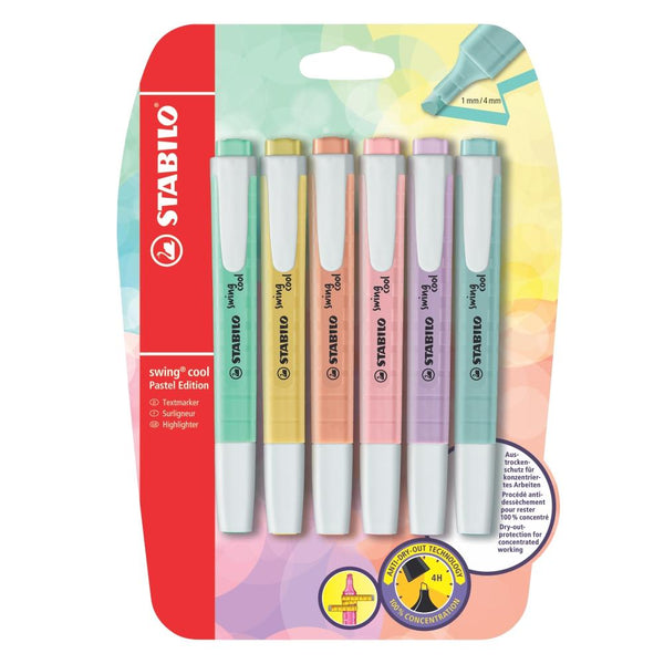 Estuche con 6 colores pastel resaltador swing cool stabilo