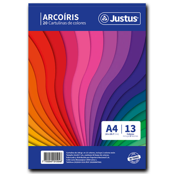Block cartulina de colores arcoíris A4 x 20 hojas Justus