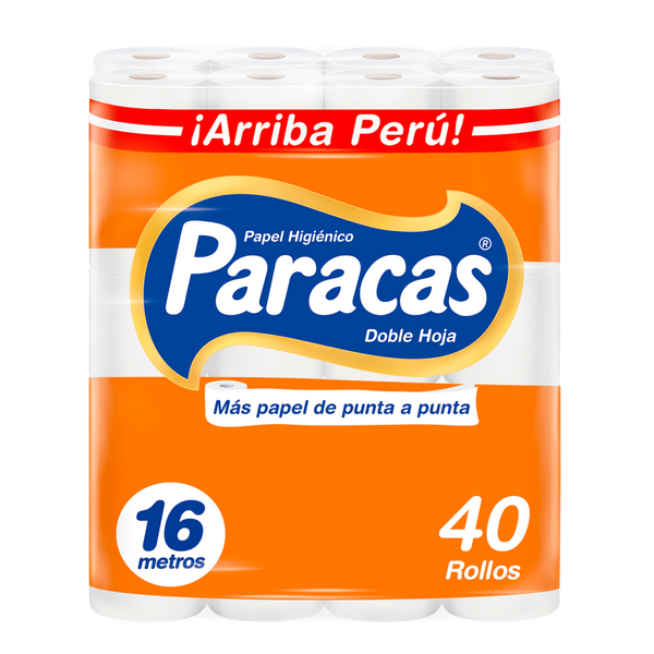 Papel higiénico blanco doble hoja gofrado naranja 16 mt x 40 rollos Paracas