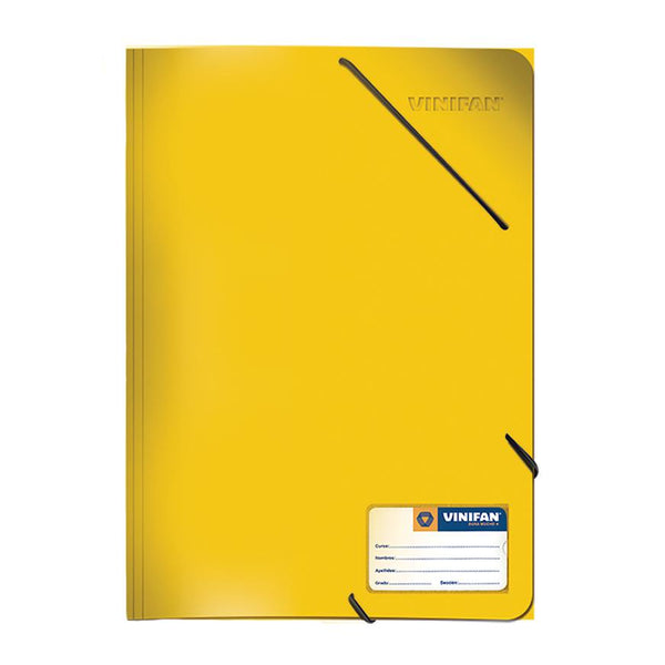 Folder con liga oficio plástico color amarillo Vinifan