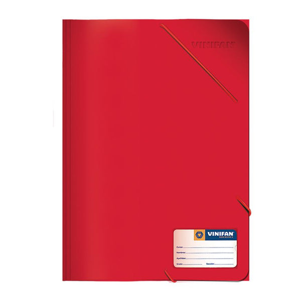 Folder con liga oficio plástico color rojo Vinifan