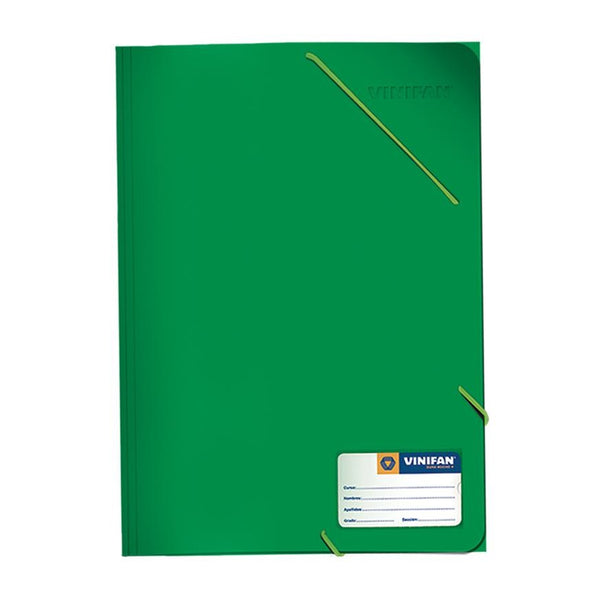 Folder con liga oficio plástico color verde Vinifan