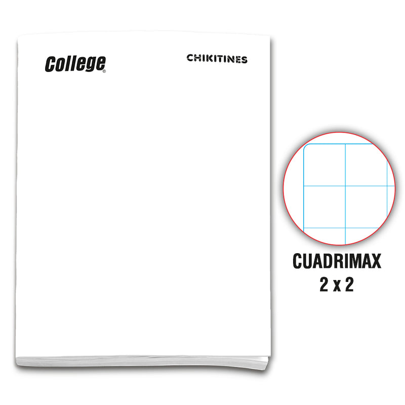 Cuaderno engrapado cuadrimax 2x2  A4x80 hojas blanco Chikitines College