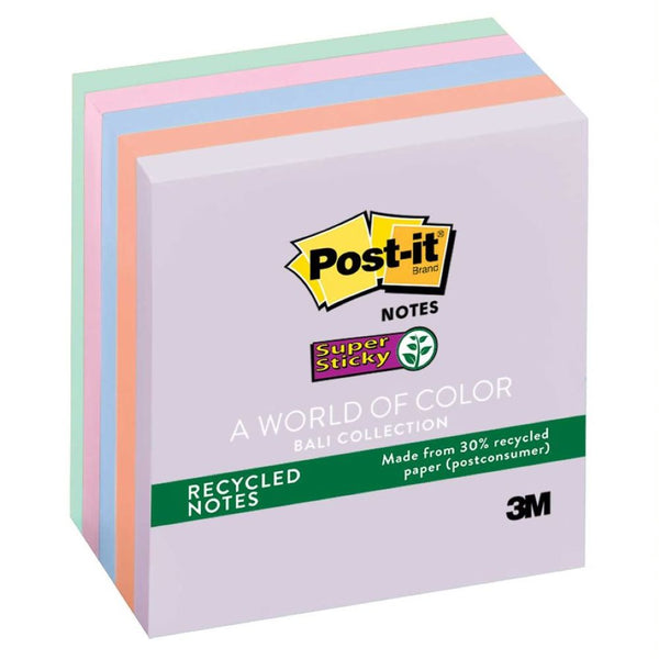 Post-it notas super adhesivas recicladas 654 colección bali 7.6 cm x 7.6 cm