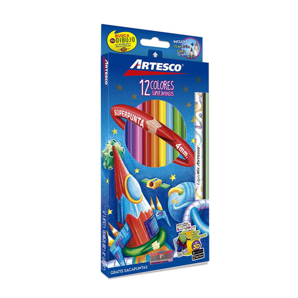 Colores triangulares largos + lápiz + tajador x 12 unidades Artesco