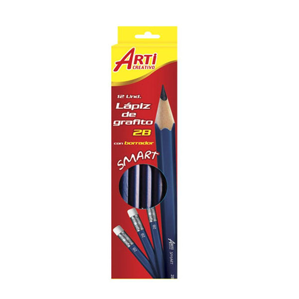 Lápiz 2b con borrador smart azul x unidad arti creativo
