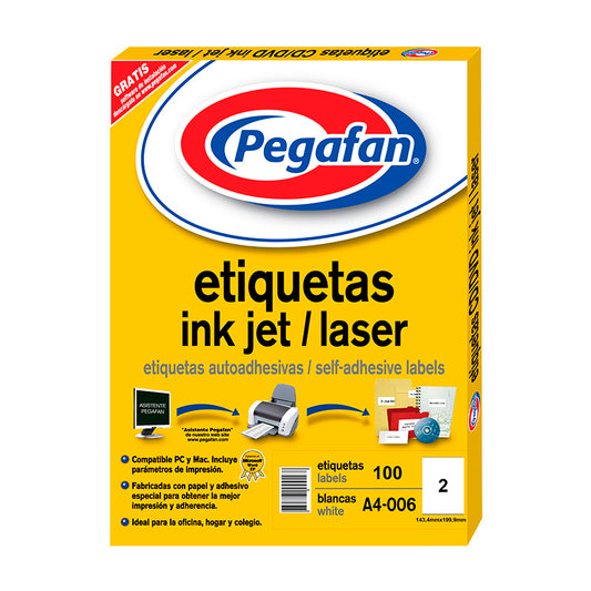 Etiqueta inkjet A4 006(143.4x199.9mm) 50 hojas 100 unidades por caja pegafan