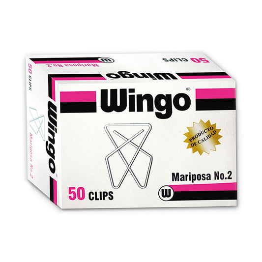 Clips de mariposa chico caja x 50 unidades #2 tamaño 45mm Wingo