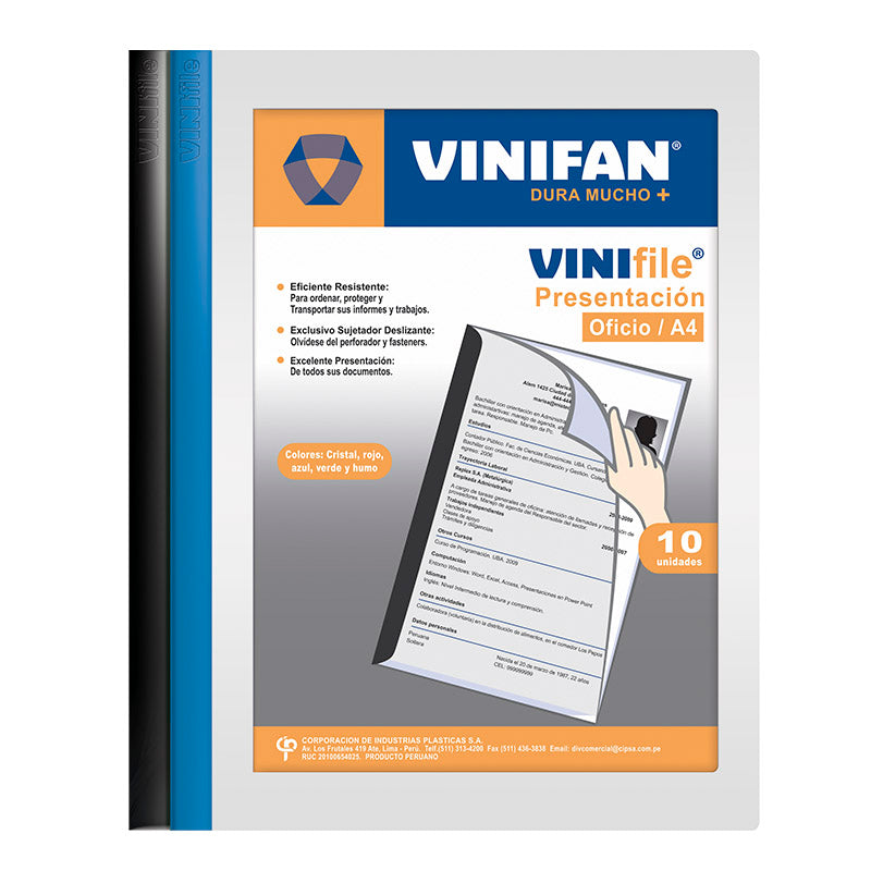 File present transparente varilla cel/neg A4 x10uni vini