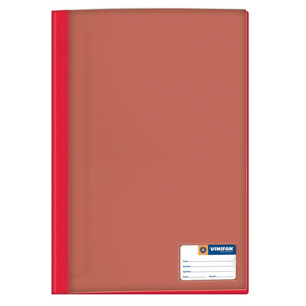 Folder tapa transparente oficio con fastener color rojo Vinifan