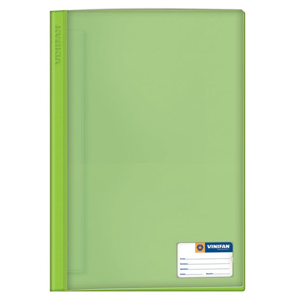 Folder tapa transparente oficio con fastener color verde claro Vinifan