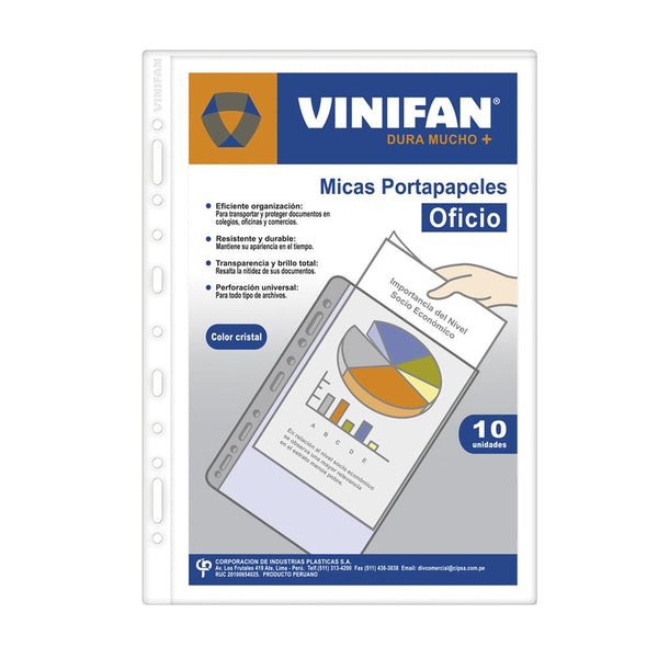 Mica portapapel transparente oficio x 10 und Vinifan