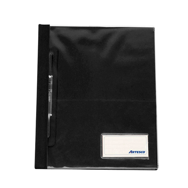 Folder tapa transparente oficio con fastener color negro Artesco