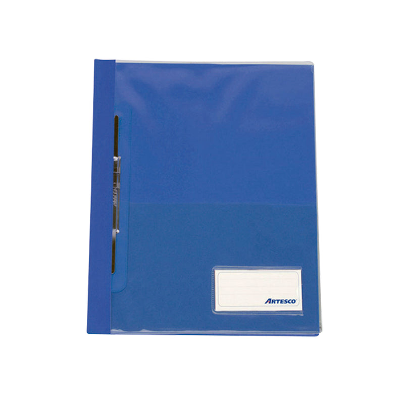Folder tapa transparente oficio con fastener color azul Artesco