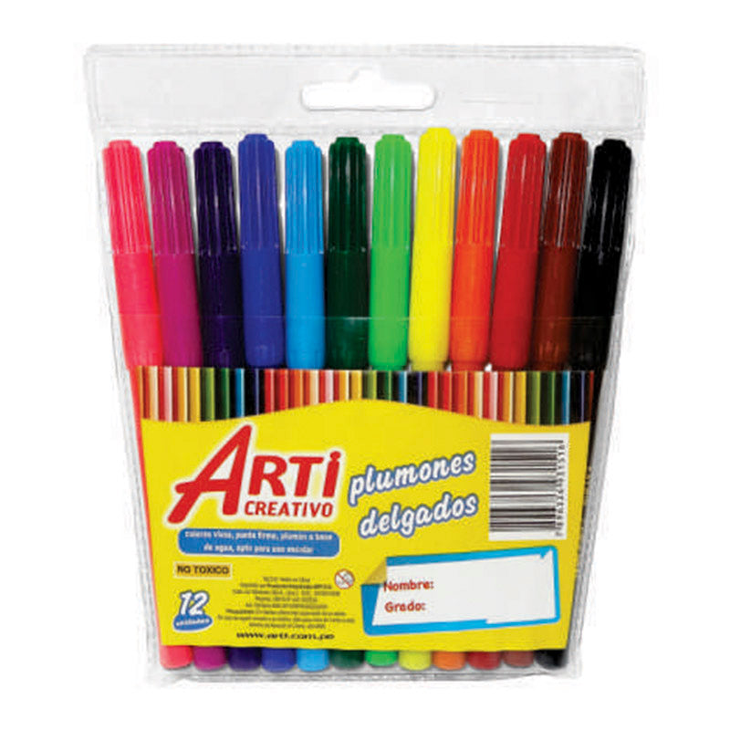 Plumón delgado colores x 12 unidades arti creativo