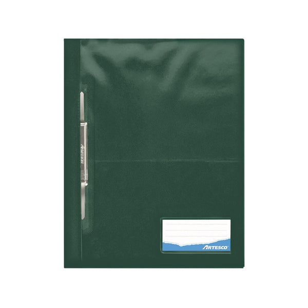 Folder tapa transparente A4 con fastener color verde oscuro Artesco