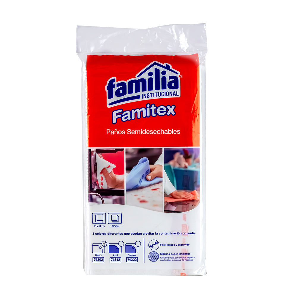 Paño semidesechable antibacterial blanco x 10 und Familia