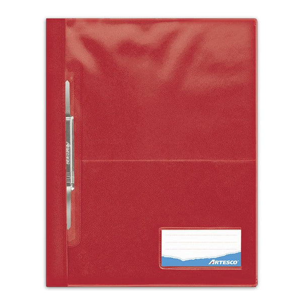 Folder tapa transparente A4 con fastener color rojo Artesco