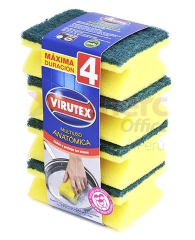 Esponja multiusos 2 en 1 amarillo x 4 und virutex