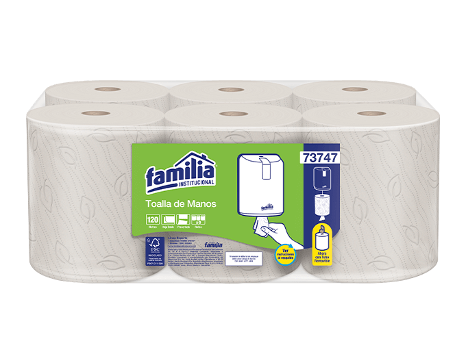 Papel toalla precortado 2h natural 120mt x 6 rollos Familia