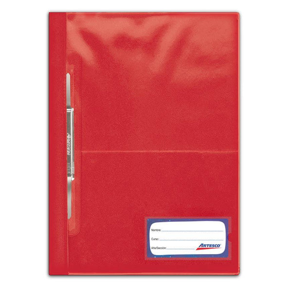 Folder tapa transparente oficio con fastener color rojo Artesco