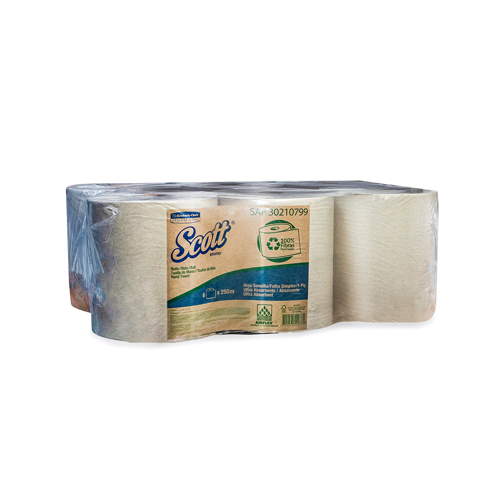 Papel toalla natural jumbo una hoja 250 mt x 6 rollos Scott