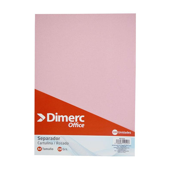 Separador cartulina A4 150 gr x 100 unidad rosado Dimerc