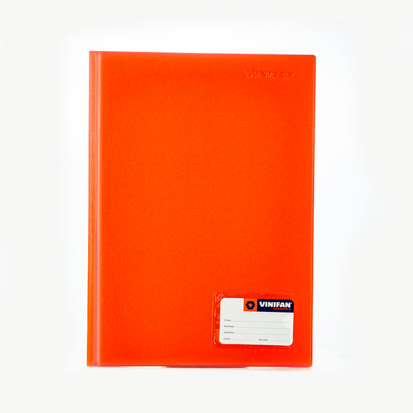 Folder doble tapa  con gusano  Tamaño: oficio  Color: naranja  Marca: Vinifan