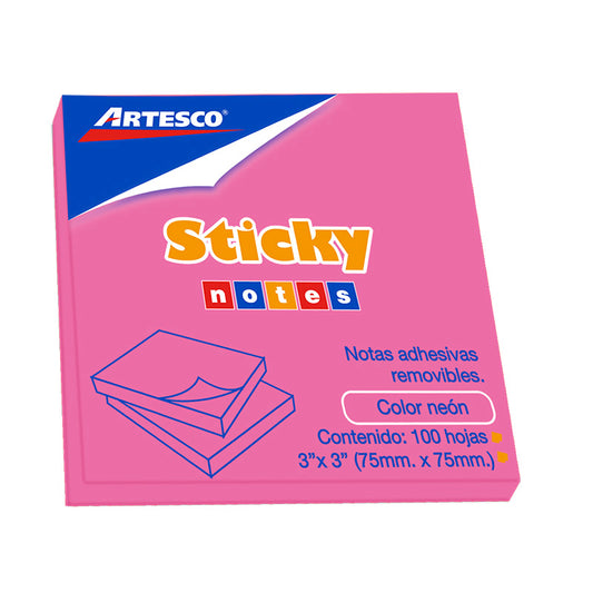 Notas adhesiva 3x3 100 hojas rosado neón artesco