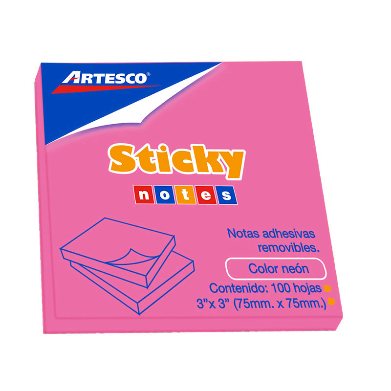 Notas adhesiva 3x3 100 hojas rosado neón artesco