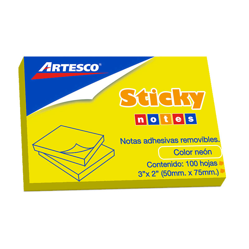 Notas adhesiva 3x2 100 hojas amarillo neón artesco