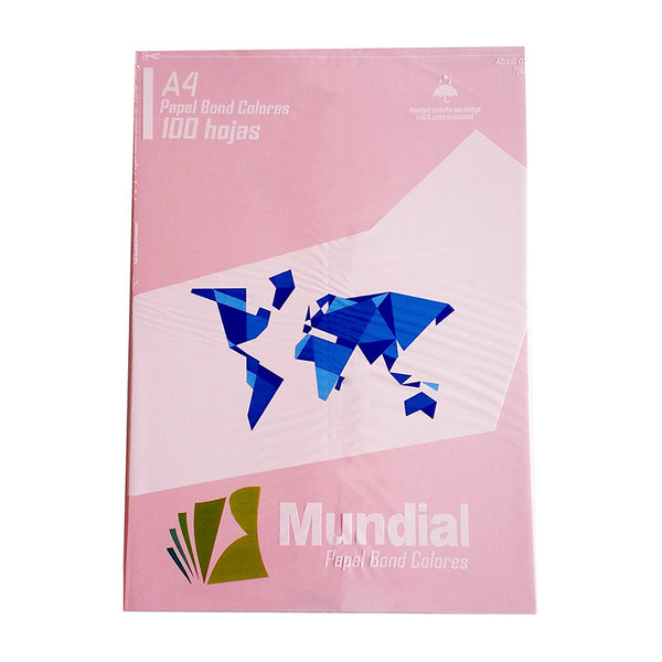 Papel bond colores A4 75gr x 100 hojas rosado pastel Mundial