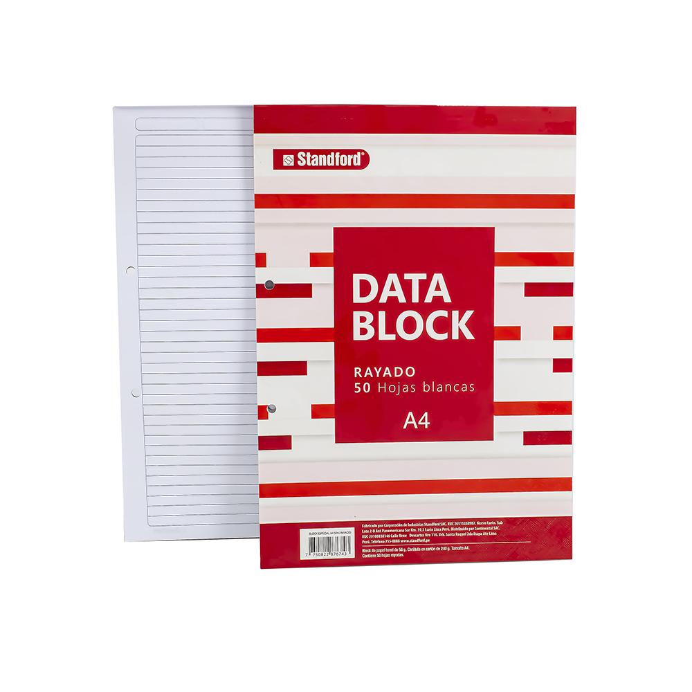 Block encolado perforado rayado A4 50 hojas con marco Standford