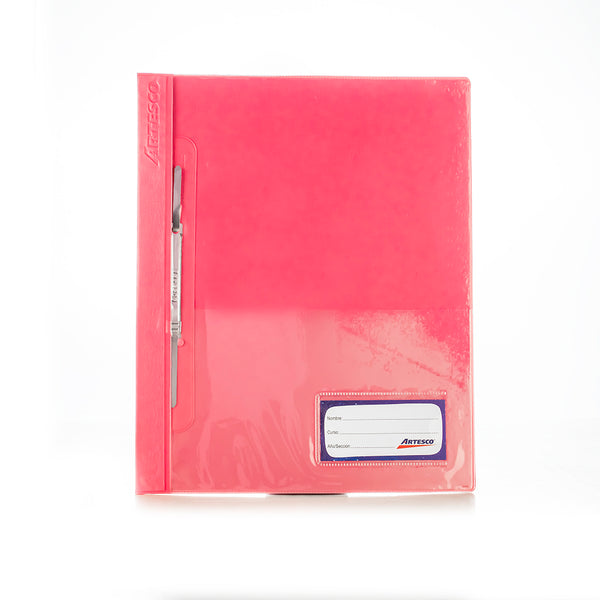 Folder tapa transparente A4 con fastener rosado Artesco