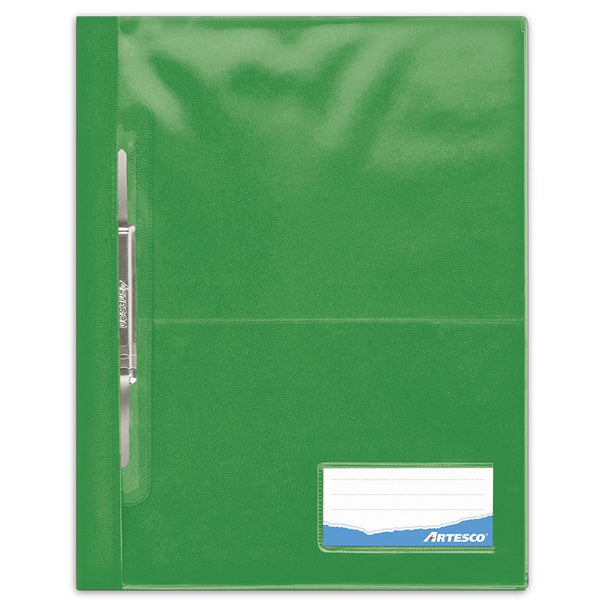 Folder tapa transparente A4 con fastener color verde hoja Artesco