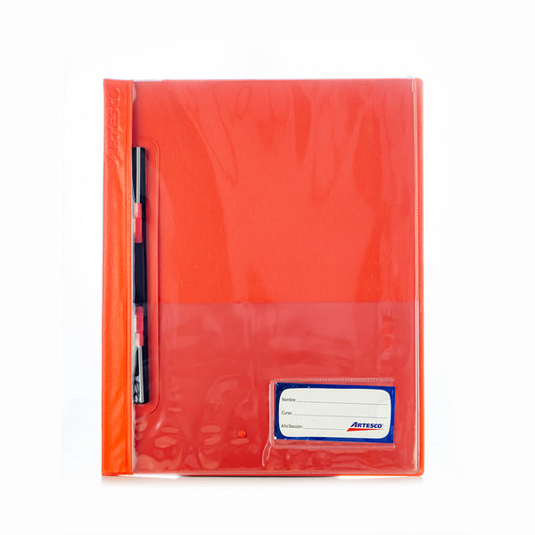 Folder tapa transparente A4 con gusano color naranja Artesco