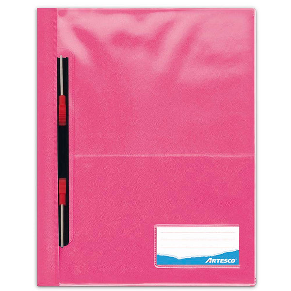 Folder tapa transparente A4 con gusano color rosado Artesco