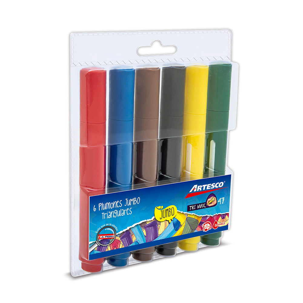 Plumones gruesos trimax jumbo 47 estuche x 6 unidades Artesco