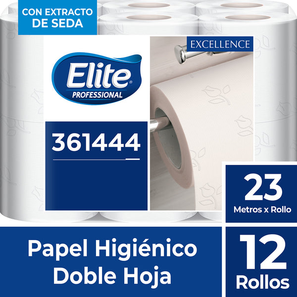 Papel higiénico excellence blanco doble hoja gof/flor 23 mt x 12 rollos Elite