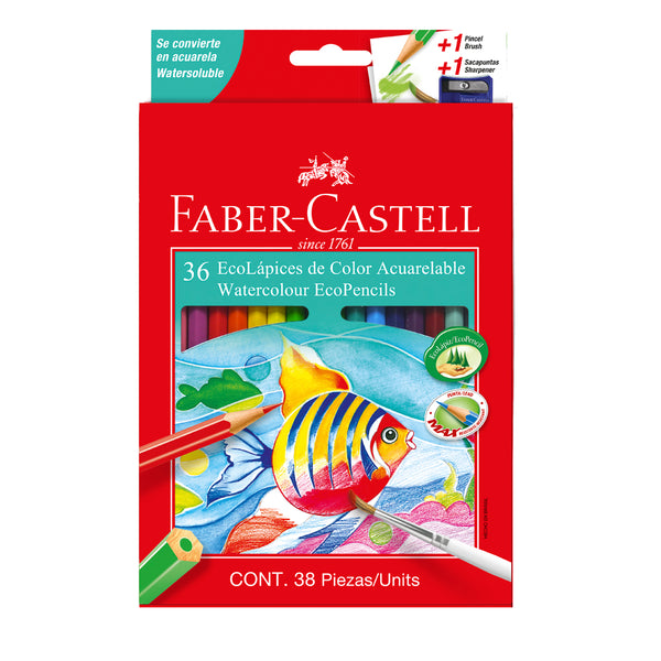 Colores acuarelables largos + tajador x 36 unidades Faber Castell