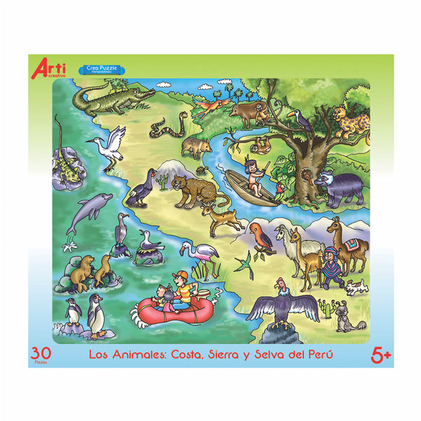 Rompecabeza cartón x 30 piezas los animales de la costa sierra y selva Arti Creativo