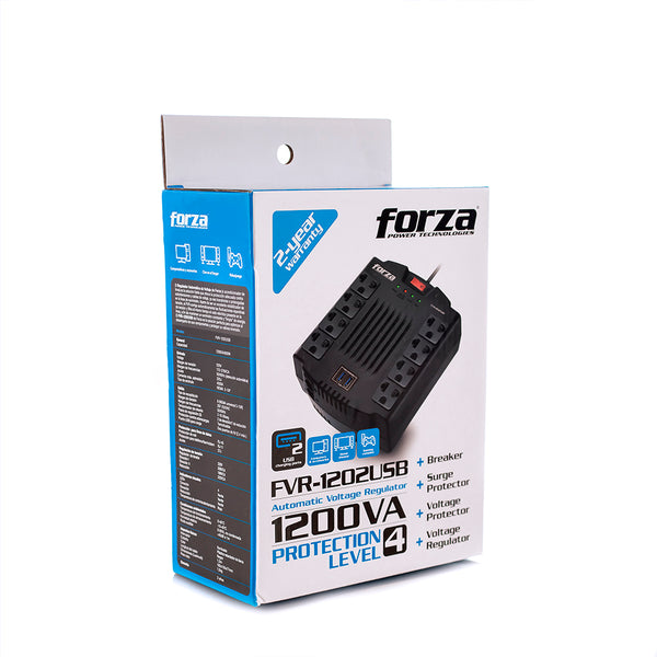Estabilizador 8 tomas con usb 1200va/600w 220v forza