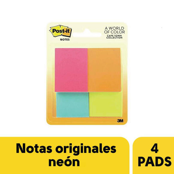 Post-it notas adhesivas 653 multicolor 3.49 cm x 4.76 cm  x 4 bloques x 50 hojas