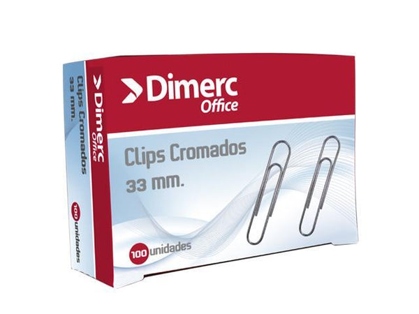 Clips cromados # 1 tamaño 33mm caja x 100 unidades Dimerc