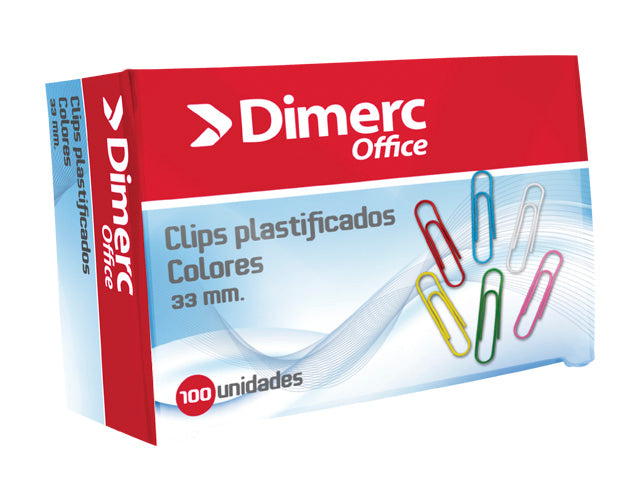 Clips de colores plastificados 33mm caja x 100 unidades Dimerc