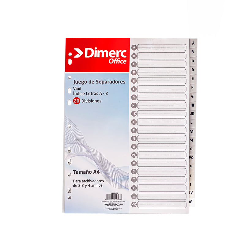 Separador A4 alfabético a-z gris pp dimerc