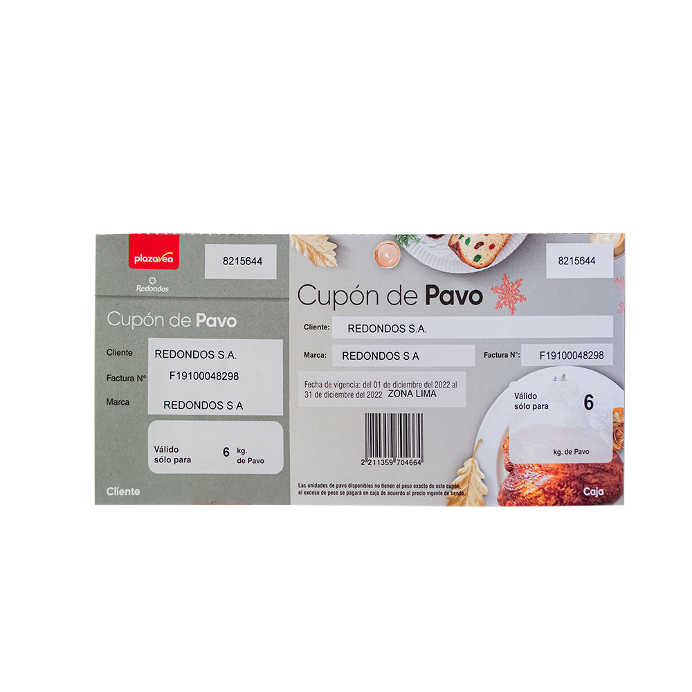 Vale de pavo 6kg Redondos